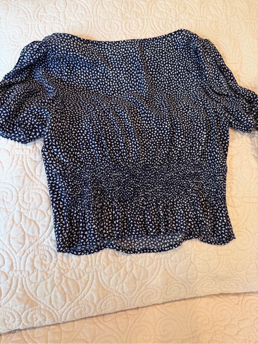 Anthropologie Maeve Navy and White Tie-Sleeve Scoop Neck Blouse M - Picture 6 of 8